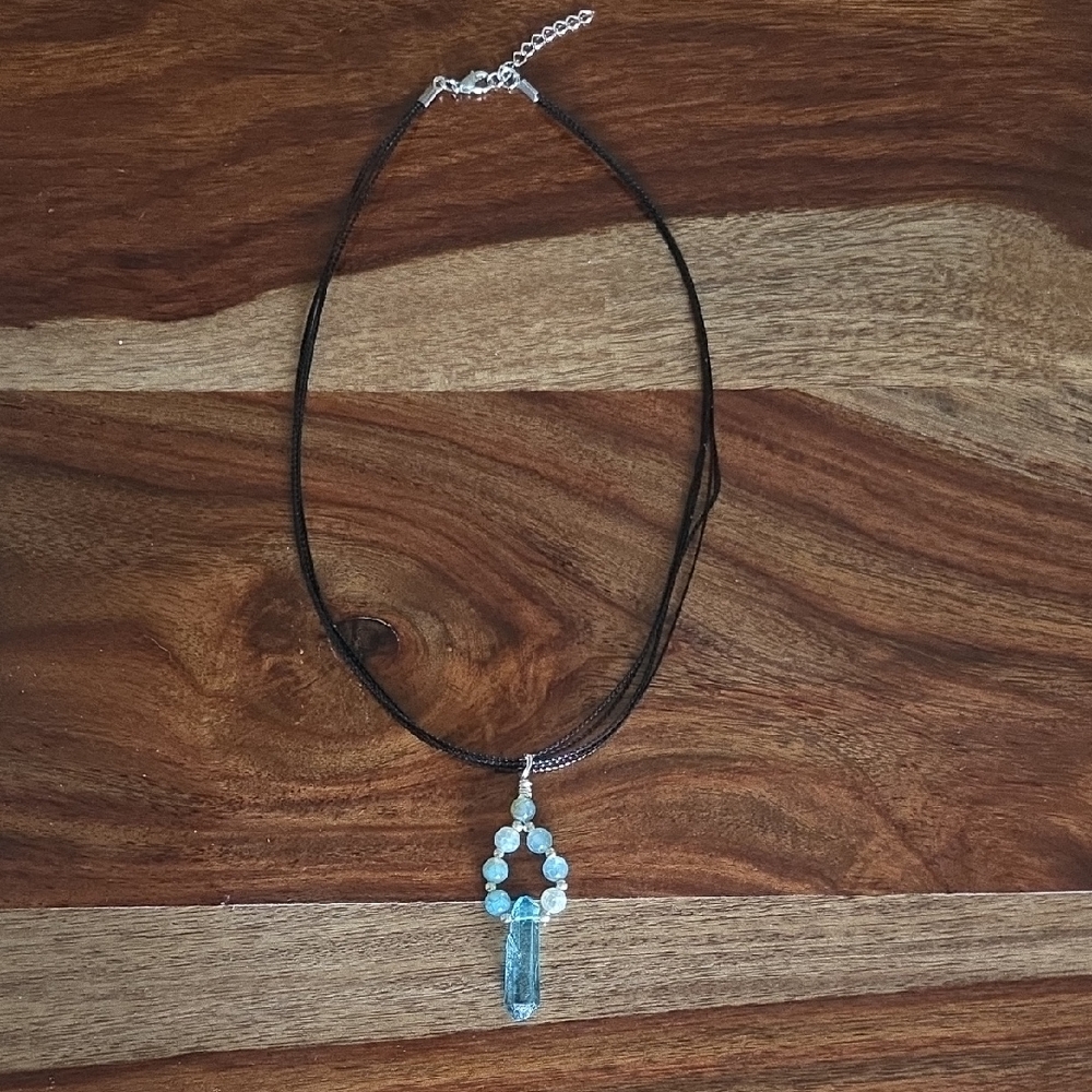 Gorgeous Blue Aqua Aura Quartz Pendant Necklace 18" with 2" extender - Picture 2 of 5